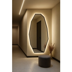 Lustro QUARTZ w Matowej Czarnej Ramie MDF z podświetleniem LED do Sypialni, Przedpokoju i Salonu Biura